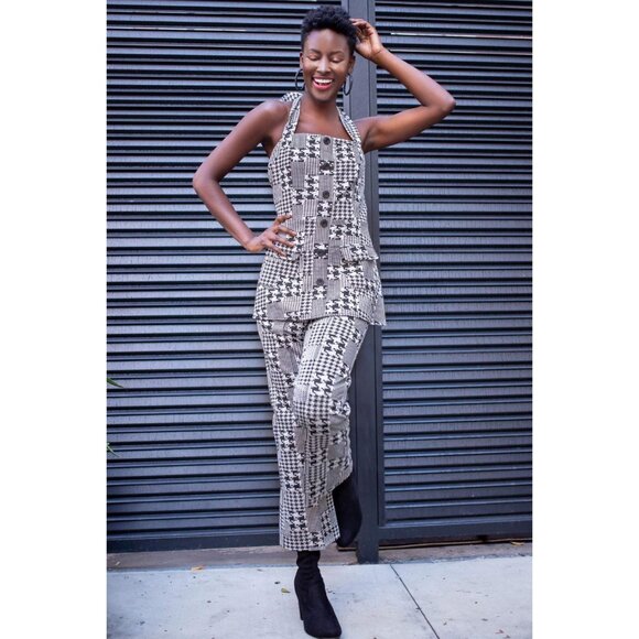 Anthropologie Plaid Cropped Pants Black and White by Eva Franco - Picture 4 of 4